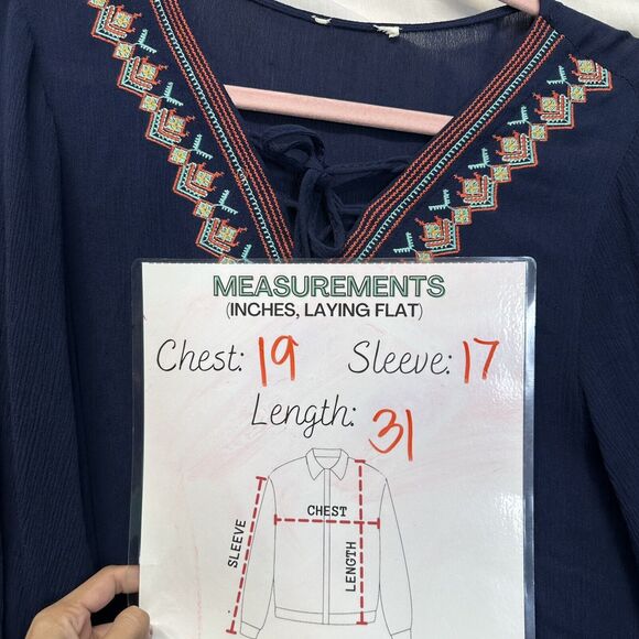 Size Large Floral Embroidered Peasant Dress Boho Blue Mini Stretch Tassels 3/4 - Picture 6 of 8